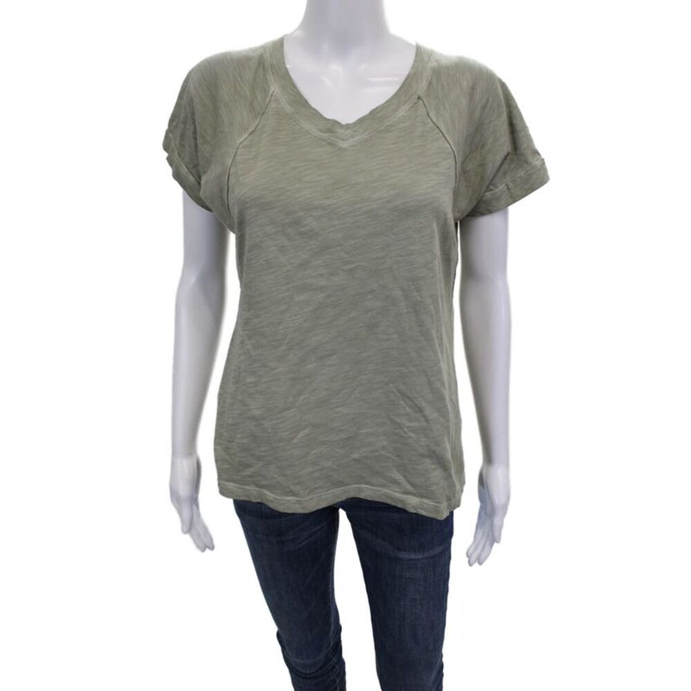 Elliott Lauren Women Basic Green Cotton V Neck Short Sleeve T-Shirt Size XS